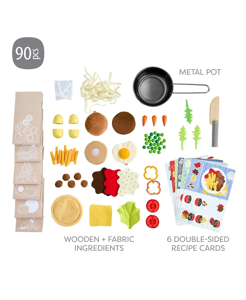 Haba Creative Play Meal Kit Playset: Play Food for Kids Kitchen with Wooden and Fabric Ingredients and Recipe Cards, 80+ Toy Kitchen Accessories for 3
