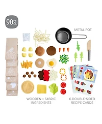 Haba Creative Play Meal Kit Playset: Play Food for Kids Kitchen with Wooden and Fabric Ingredients and Recipe Cards, 80+ Toy Kitchen Accessories for 3