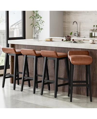 gaomon 26.2" Bar Stools Set of 4, Modern Upholstered Kitchen Stools with Low Back, Footrest & Wood Legs, Counter Height for Kitchen or Dining.