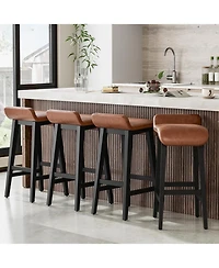gaomon 26.2" Bar Stools Set of 4, Modern Upholstered Kitchen Stools with Low Back, Footrest & Wood Legs, Counter Height for Kitchen or Dining.