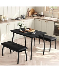 gaomon 3-Piece Wooden Dining Table Set with 2 Upholstered Benches