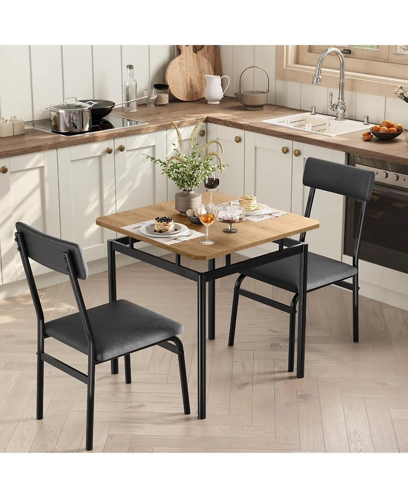 gaomon 3-Piece Metal Frame Dining Table Set with 2 Pu Upholstered Chairs