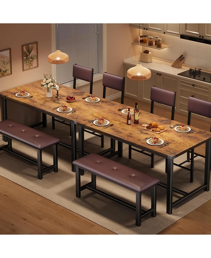 gaomon 4-Piece Wood Dining Table Set with 2 Upholstered Chairs and Bench