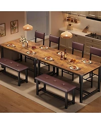 gaomon 4-Piece Wood Dining Table Set with 2 Upholstered Chairs and Bench