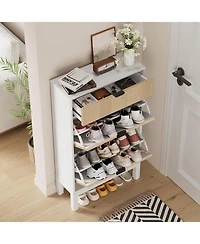 gaomon Slim Shoe Cabinet with 2 Flip Drawers and Adjustable Shelves