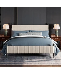 gaomon King Upholstered Bed Frame with Velvet Headboard, Corduroy Platform, Wood Slats.