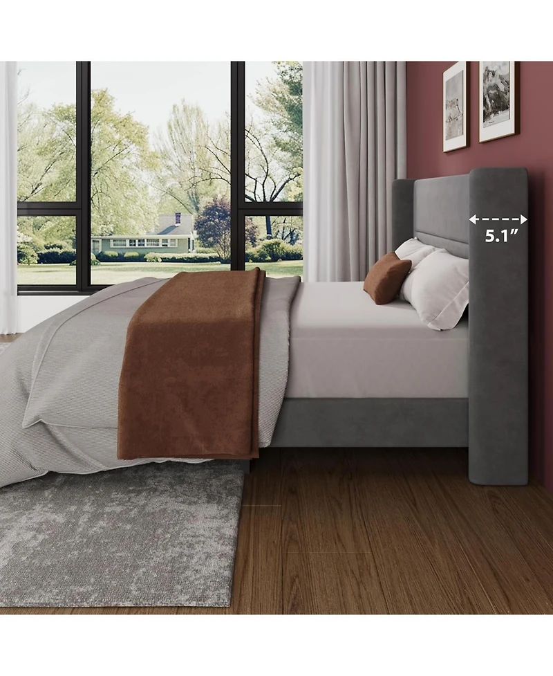 gaomon Full Velvet Bed Frame with Wingback Headboard, Upholstered Platform Bed with Wood Slats