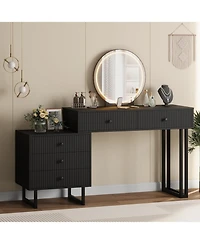 gaomon Vanity Desk with Mirror and Lights, Small Makeup Vanity with 5 Drawers for Bedroom, Modern Makeup Vanity Organizer