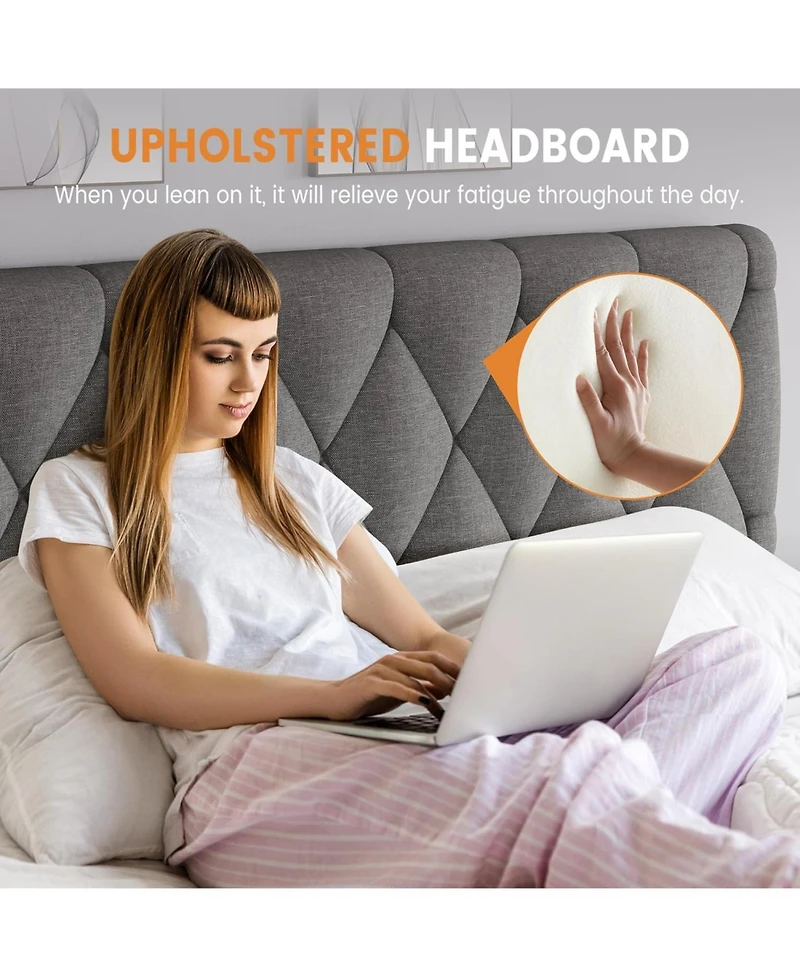 gaomon King Upholstered Platform Bed Frame with Storage Drawers Solid Wood Slats No Box Spring Needed