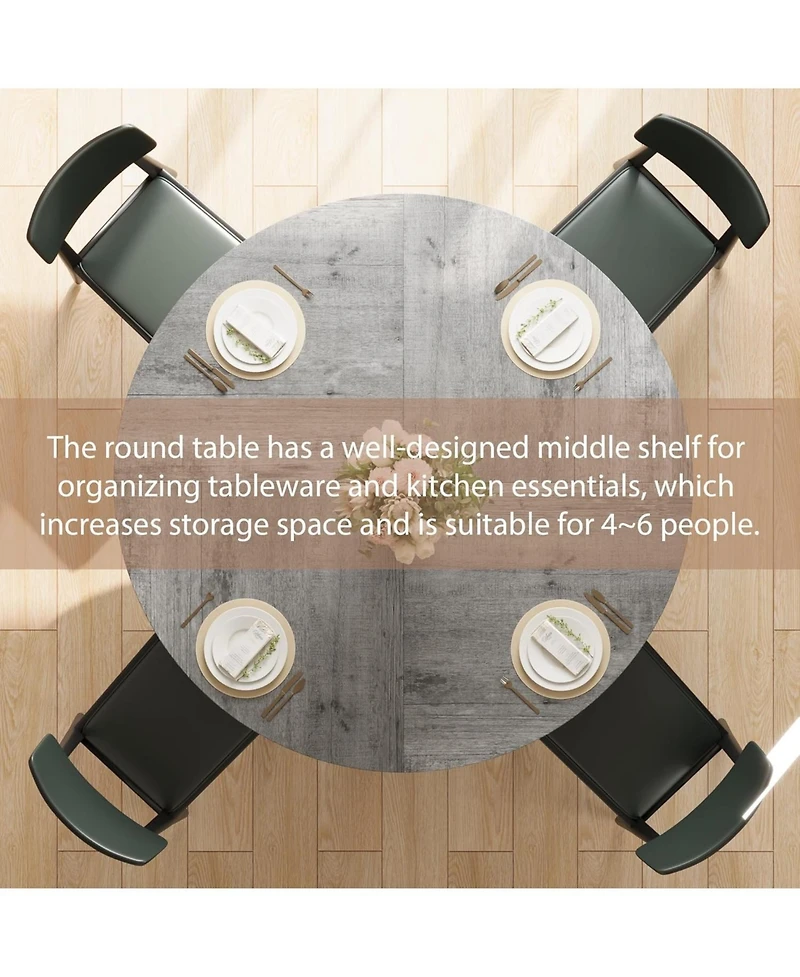 gaomon 47.2" Round Dining Table for 4-6, Farmhouse Kitchen Table with Storage, Circle Table