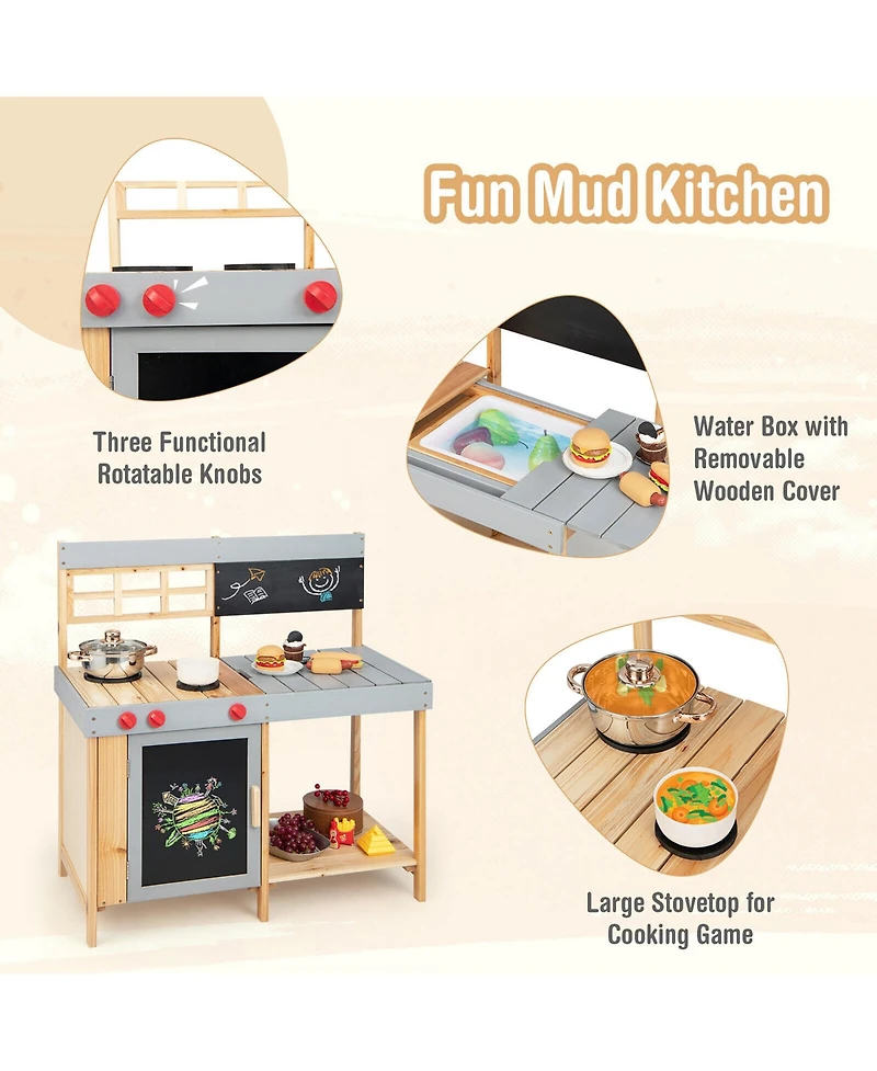 Gymax Kids Kitchen Playset Toy Outdoor Wooden Kid's Play Kitchen for Girls Boys 3 Plus