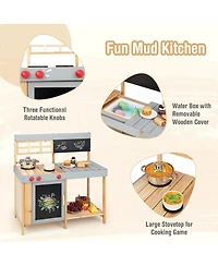 Gymax Kids Kitchen Playset Toy Outdoor Wooden Kid's Play Kitchen for Girls Boys 3 Plus