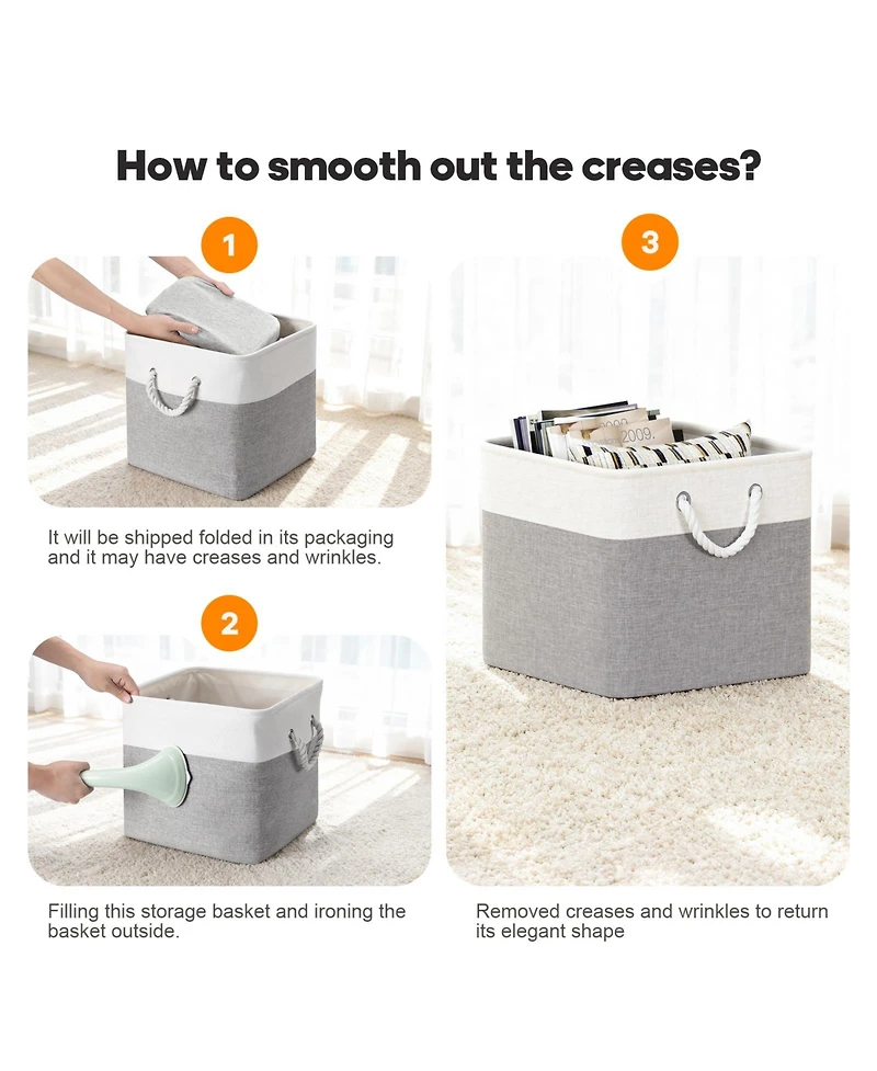 Sugift 6-Pack Collapsible Fabric Storage Bins, 13" Cube Baskets with Rope Handles and Reinforced Base