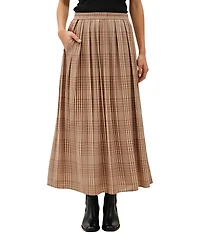 Modenaire Women's Plaid Pleated Maxi Skirt