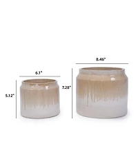 Clihome Handmade Non-Porous Ceramic Planter Set of 2