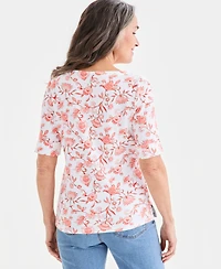 Style & Co Women's Printed Boat-Neck Elbow-Sleeve Top, Macy's Exclusive