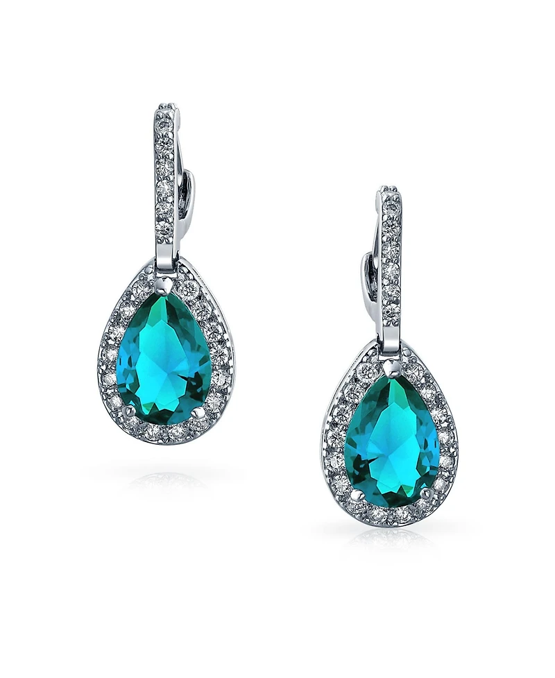 Bling Jewelry 7CT Halo Clear Cubic Zirconia Cz Large Teardrop Earrings Silver Plated