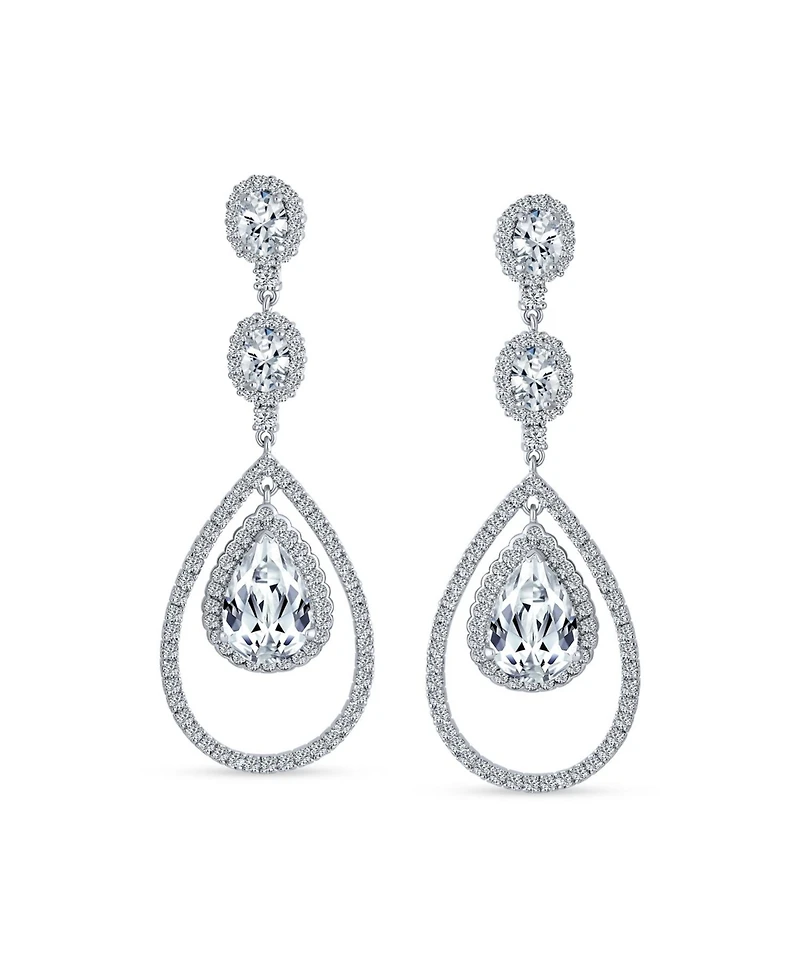 Bling Jewelry Cocktail Cubic Zirconia Double Halo Large Teardrop Cz Statement Chandelier Earrings