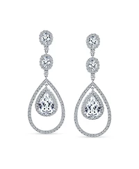 Bling Jewelry Cocktail Cubic Zirconia Double Halo Large Teardrop Cz Statement Chandelier Earrings