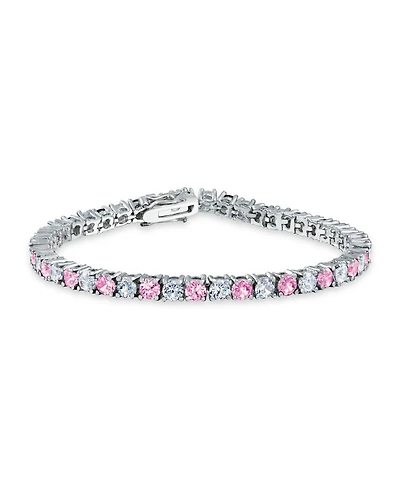 Bling Jewelry Alternating Pink Cubic Zirconia Clear Cz 12CT Prong Set Tennis Bracelet 7.5 Inch