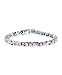 Bling Jewelry Alternating Pink Cubic Zirconia Clear Cz 12CT Prong Set Tennis Bracelet 7.5 Inch