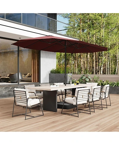 15 ft. Large Double Sided Umbrella Outdoor Patio Umbrella with Base and Sand Bag