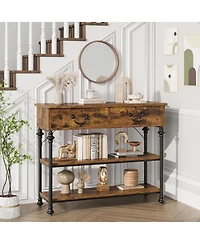 gaomon Rustic Console Table with 2 Drawers & Storage Shelves, Farmhouse Entryway Table for Home Decor