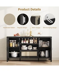 gaomon 47.2 inch Rattan Buffet Cabinet with Storage, Kitchen Coffee Bar Cabinet with Doors and Drawer