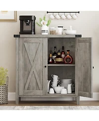 gaomon Farmhouse Sideboard Buffet Cabinet with Adjustable Shelves and Barn Doors Rustic Modern Coffee Bar and Kitchen Organizer