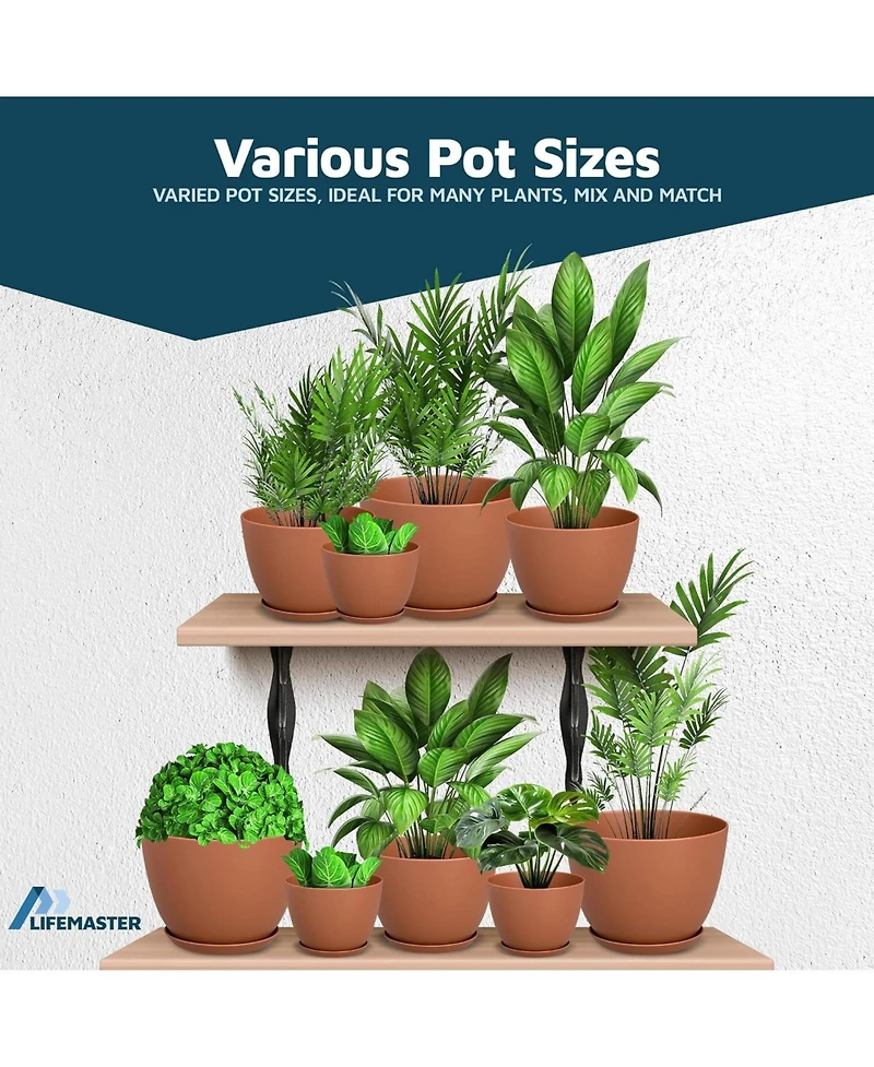 Lifemaster 15-pack terracotta plant pots with drainage & saucers, stackable, weatherproof for indoor/outdoor plants & flowers