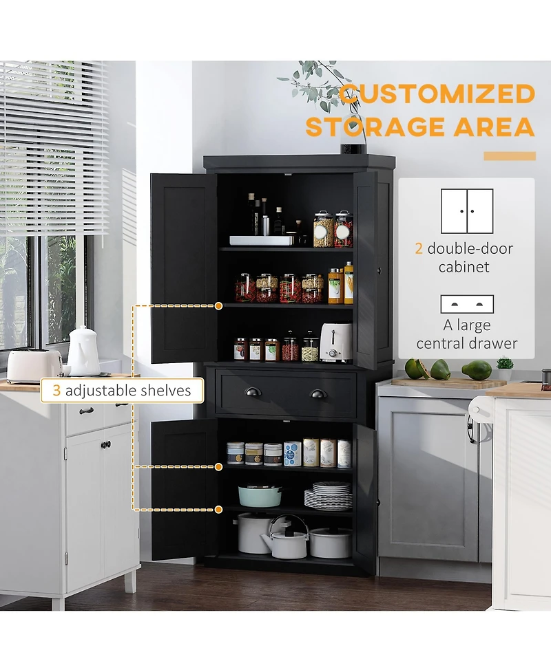 Homcom 72.5" Kitchen Pantry Cabinet with 4 Doors, Drawer,