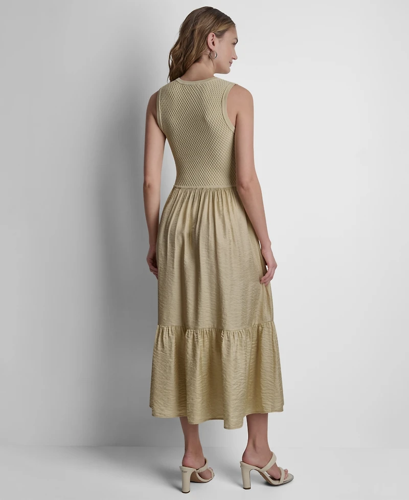 Dkny Women's Sleeveless Sweater Top Mixed Media Midi Dress