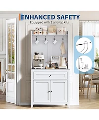 gaomon 63" Pantry Cabinet with 4 Hooks, Kitchen Storage Charging Station, Coffee Bar Table for Living Room, Dining 1 Large Dra