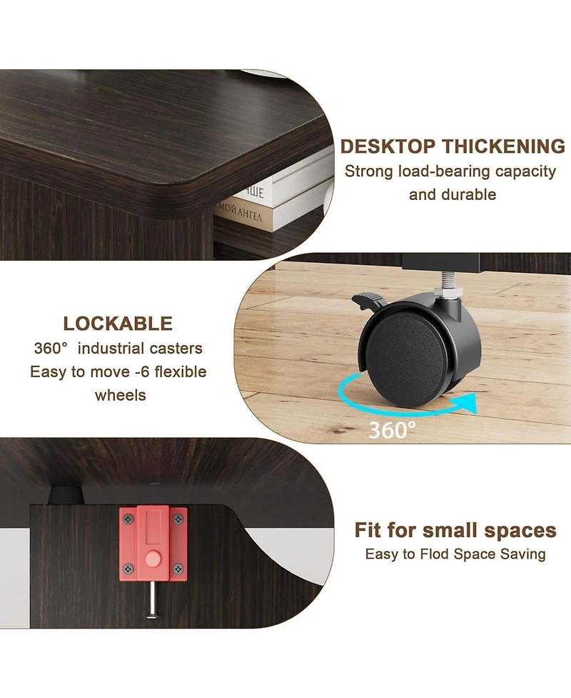 gaomon Folding Drop Leaf Dining Table with 6 Wheels & 2-Tier Storage Shelf, Space-Saving Table for Small Spaces