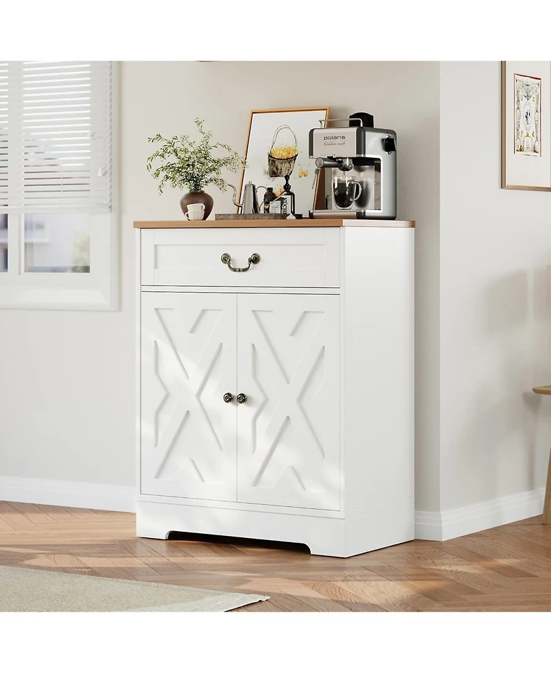 gaomon Farmhouse Buffet Cabinet with Storage, White Sideboard with 4 Doors & 2 Drawers