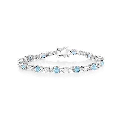 Simona Sterling Silver, Round & Oval Gem Bracelet - Topaz