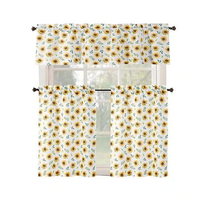 Rt Designer's Collection Tribeca Sunflower Printed Slub 3 Pieces Kitchen Curtain Set With 1 Valance
