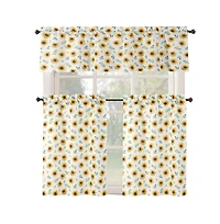 Rt Designer's Collection Tribeca Sunflower Printed Slub 3 Pieces Kitchen Curtain Set With 1 Valance