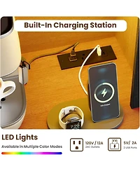 gaomon 66" Tall Kitchen Pantry Cabinet, Modern Hutch with Charging Station, Large Coffee Bar Storage Cabinet Glass Doors and Drawers