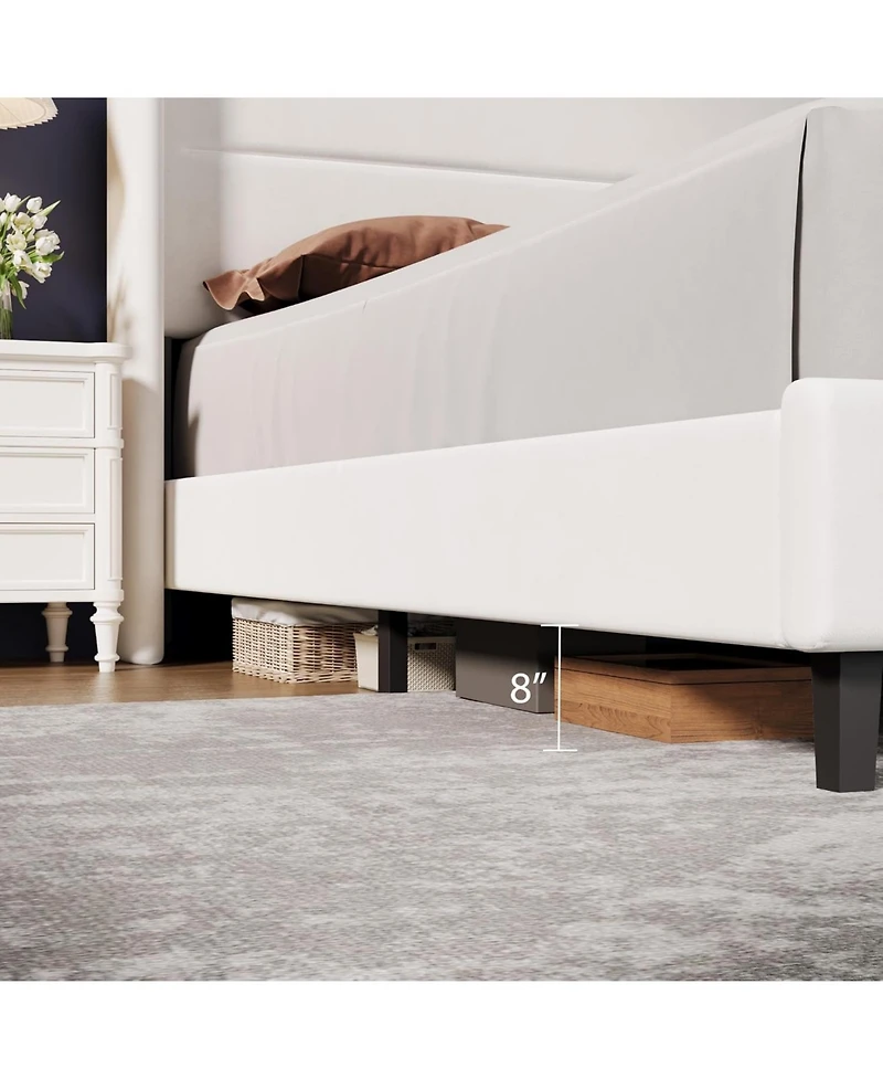 gaomon Full Velvet Bed Frame with Wingback Headboard, Upholstered Platform Bed with Wood Slats