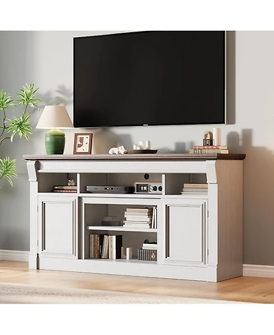 gaomon 58" Farmhouse Tv Stand for TVs up to 65", Entertainment Center, Open Storage Cabinets, Media Console