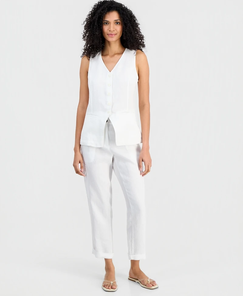 Charter Club Women's Linen V-Neck Button-Front Vest, Macy's Exclusive