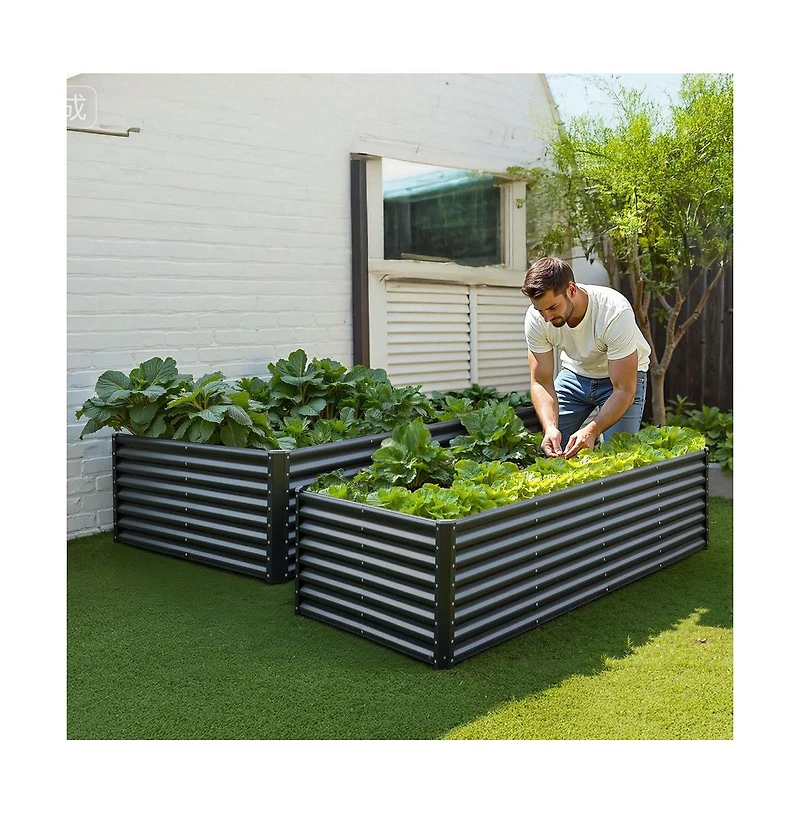 Slickblue 8x4x2 ft Galvanized Metal Raised Garden Bed Dark Grey