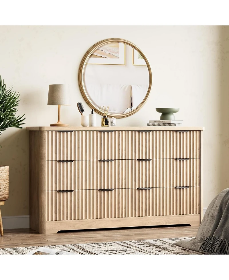 gaomon Fluted Dresser with Drawer, Modern Dressers for Bedroom with Wood Top, Sturdy Wooden Dresser & Tv Stand.
