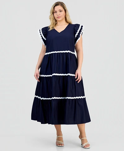 Robbie Bee Plus V-Neck Flutter-Sleeve Dress