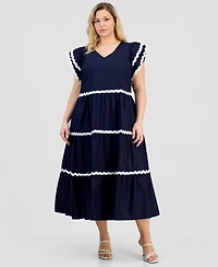 Robbie Bee Plus V-Neck Flutter-Sleeve Dress