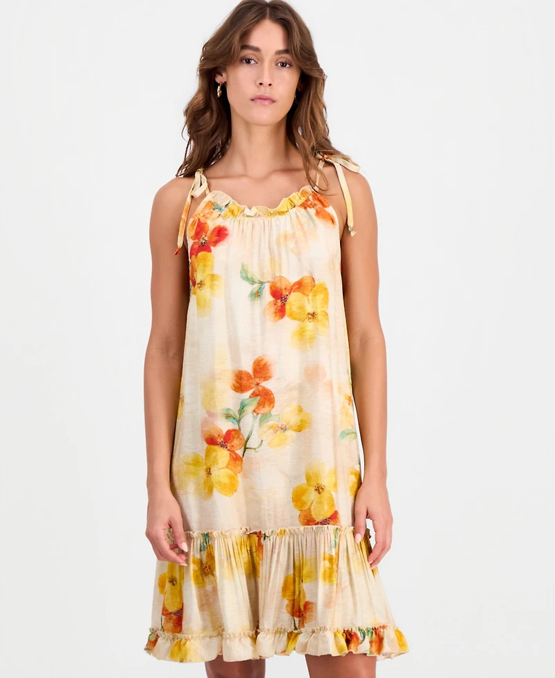 Robbie Bee Petite Tie-Shoulder Printed Trapeze Dress