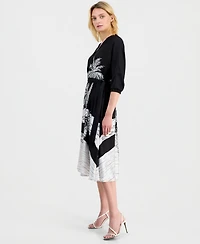 T Tahari Women's Elbow-Sleeve Split-Neck Midi Dress