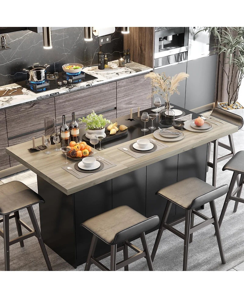 Famapy 77.3" Large Kitchen Island with 8 Doors, Island Storage Table with Dining Table, Coffee Station and Microwave Rack