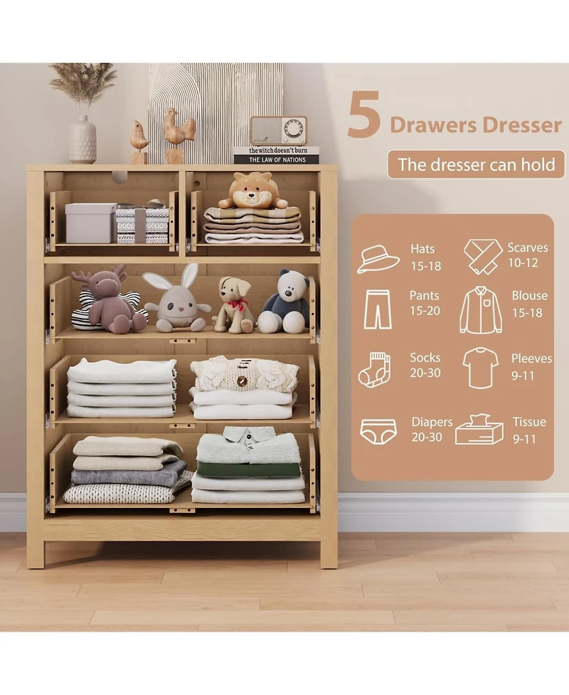 gaomon Natural Drawer Modern Tall Dresser, Storage Organizer for Bedroom